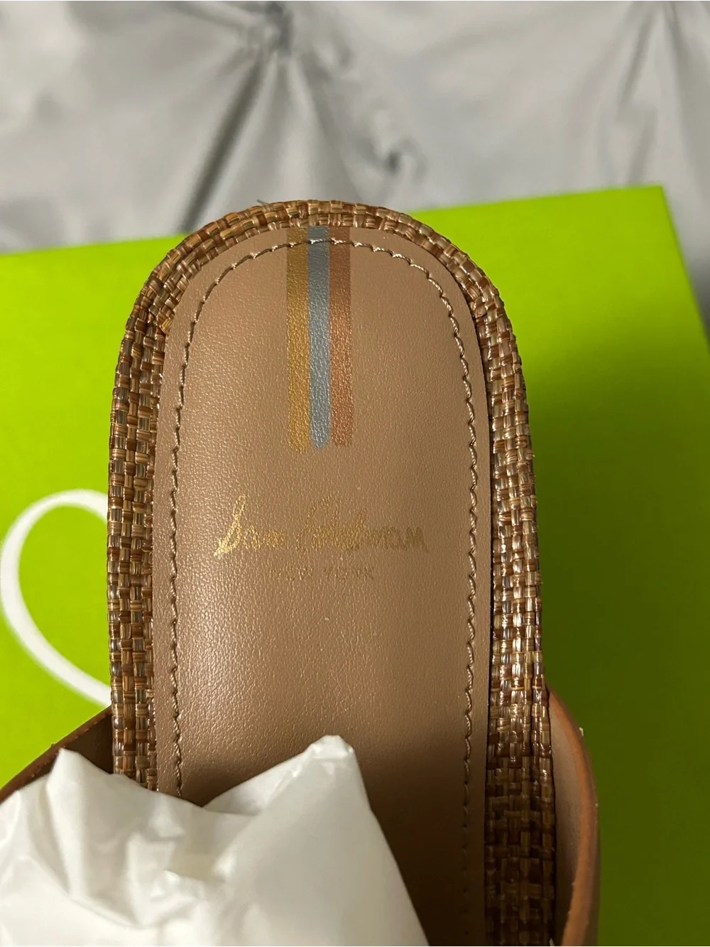 Sam Edelman Lime Green with White Logo Wedge Shoe Box Artwork